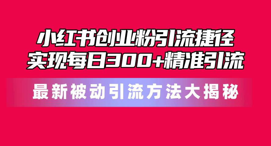 小红书创业粉引流捷径！最新被动引流方法大揭秘，实现每日300+精准引流-源码交易网