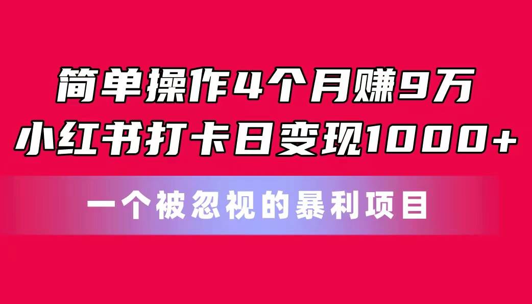 简单操作4个月赚9万！小红书打卡日变现1000+！一个被忽视的暴力项目-源码交易网