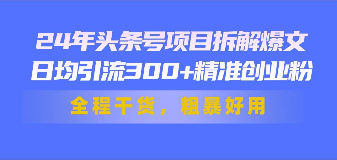 24年头条号项目拆解爆文，日均引流300+精准创业粉，全程干货，粗暴好用-源码交易网