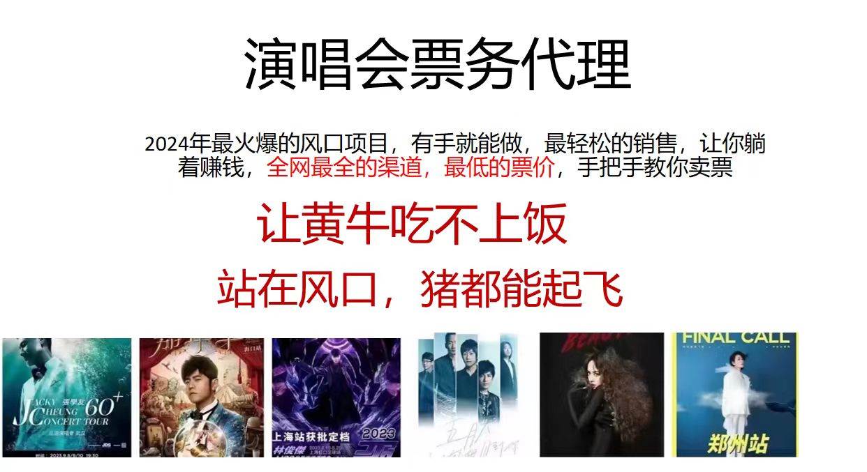 演唱会票务代理，2024年最火爆风口项目，全网最低的票价-源码交易网